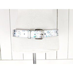 Iridescent silver heart plastic wide retro belt